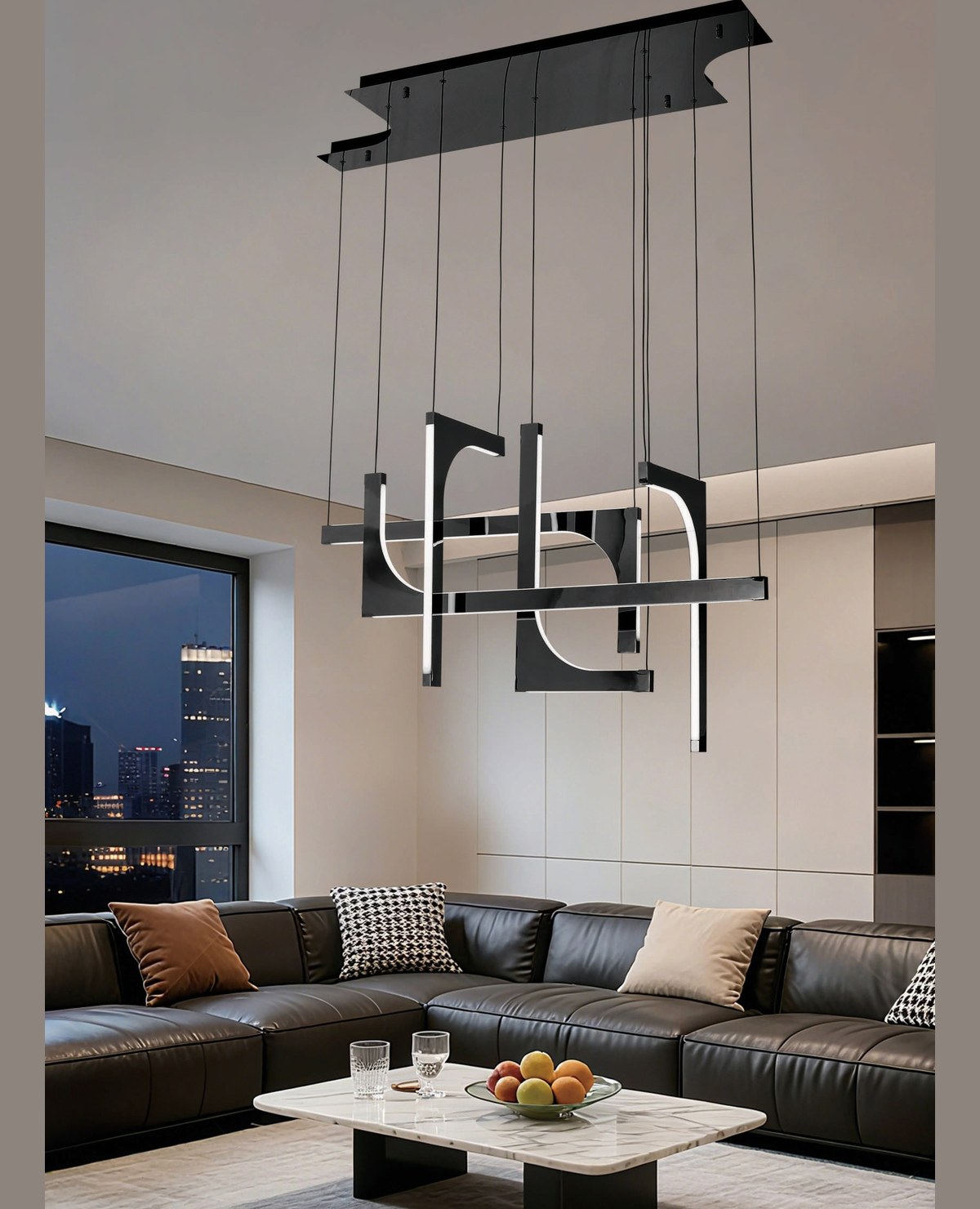 120 × 40 × Y150 cm ölçülerinde Pirinç, Cam detaylı 61077-5 avize, nötr fonda ana görsel