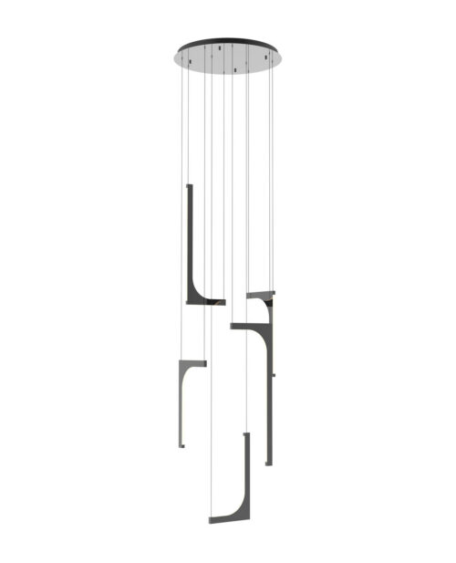 70 × 180 cm ölçülerinde metal gövdeli, kesme camlı kademeli sarkıt avize