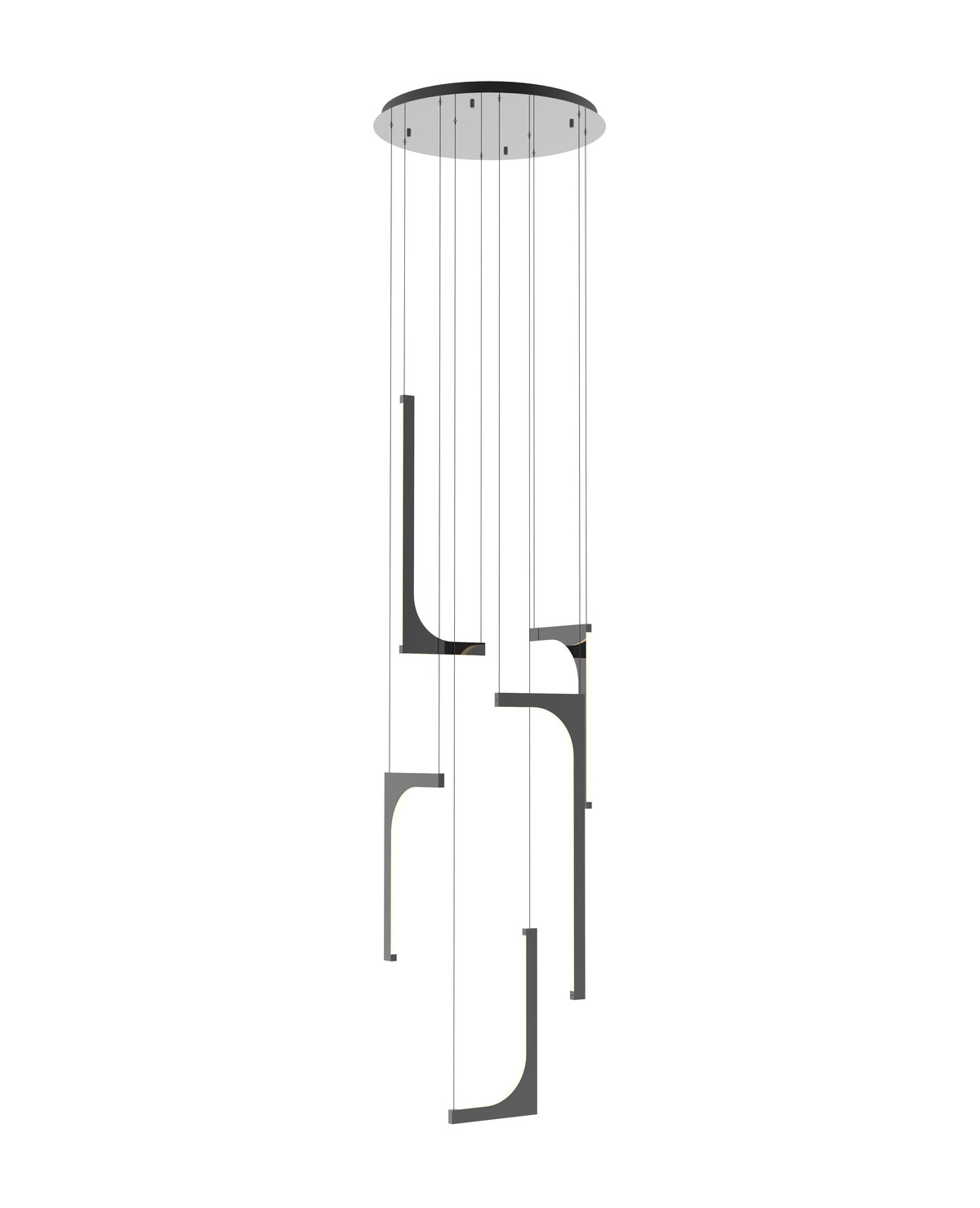 70 × 180 cm ölçülerinde metal gövdeli, kesme camlı kademeli sarkıt avize