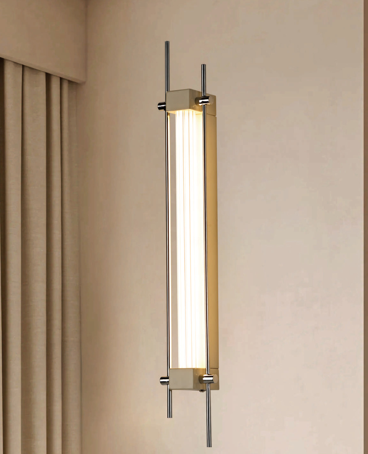 Krem lake gövde içine yerleştirilmiş tırtıklı kristal cam çubuklu U60 × G7,5 cm lineer duvar apliği