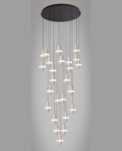 U100 × 400 cm ölçülerinde Pirinç, Kristal detaylı 6372-25 avize, nötr fonda ana görsel