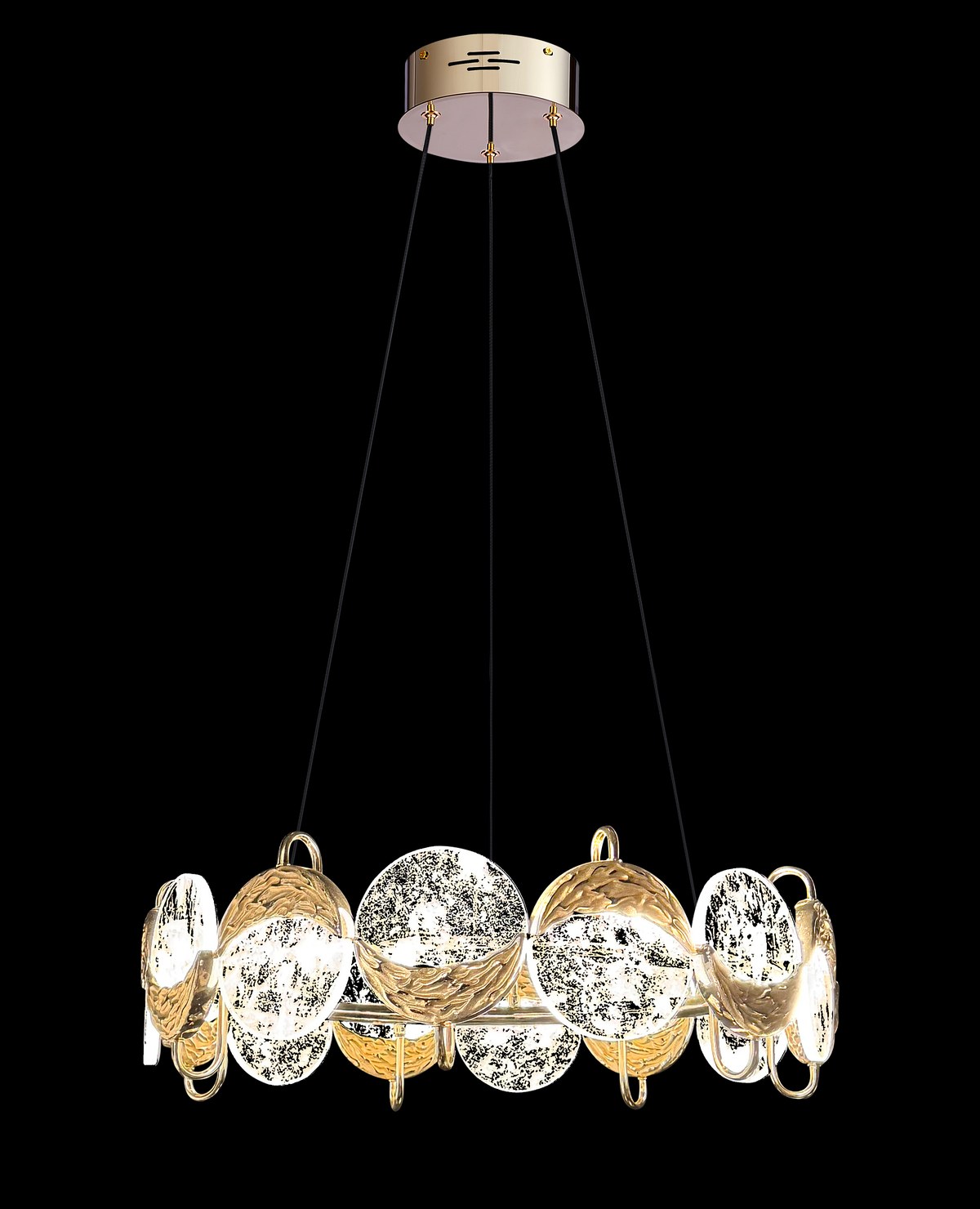 Ø62 × Y80 cm ölçülerinde Pirinç, Kristal detaylı MD92116-620 avize, nötr fonda ana görsel