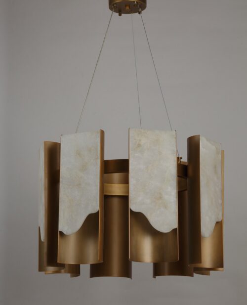 Ø60 × Y40 cm ölçülerinde, Alabaster, Pirinç kaplamalı avize — NHB-C076-60-BB