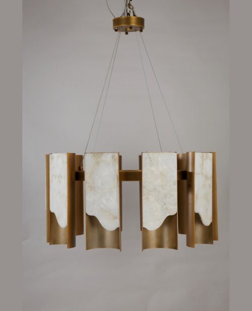 NHB-C076-80-BB avize farklı açıdan detay görünümü, Alabaster, Pirinç yüzey dokusu