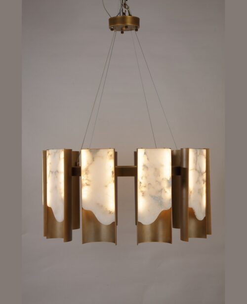 NHB-C076-80-BB avize: Alabaster, Pirinç malzeme kullanımı, Ø80 × Y40 cm ölçü — ürün ana fotoğrafı
