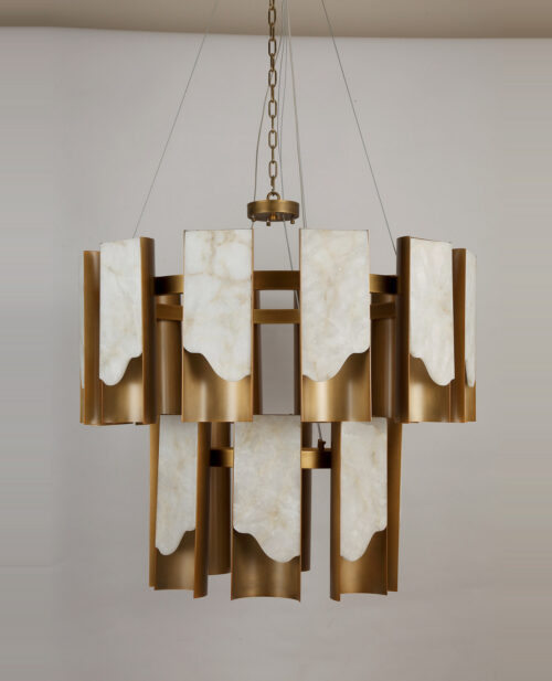 Ø98 cm alabaster davul avizenin önden aydınlatılmış görünümü