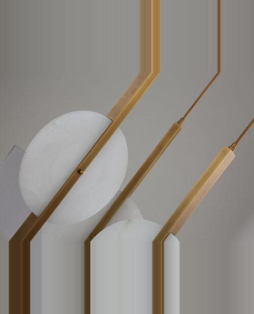 Alabaster disk sarkıt avizenin aydınlatılmış detay görünümü