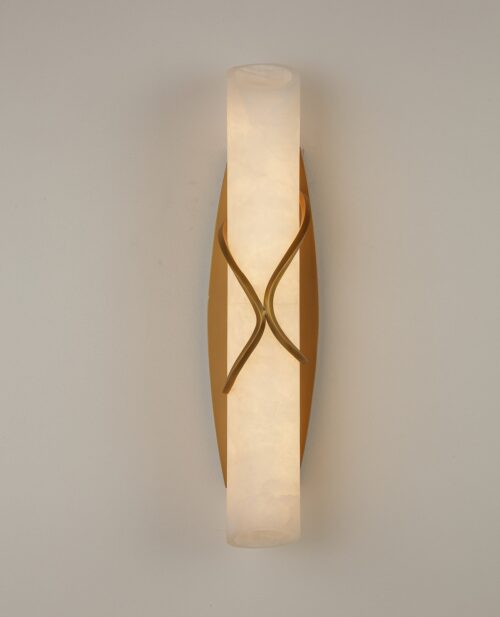 alabaster ve pirinç kaplamalı, G12.7 × S12.5 × Y58 cm ölçülerinde duvar apliği, farklı açı.