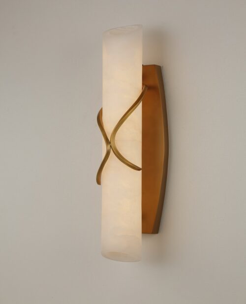 alabaster ve pirinç kaplamalı, G12.7 × S12.5 × Y58 cm ölçülerinde duvar apliği.