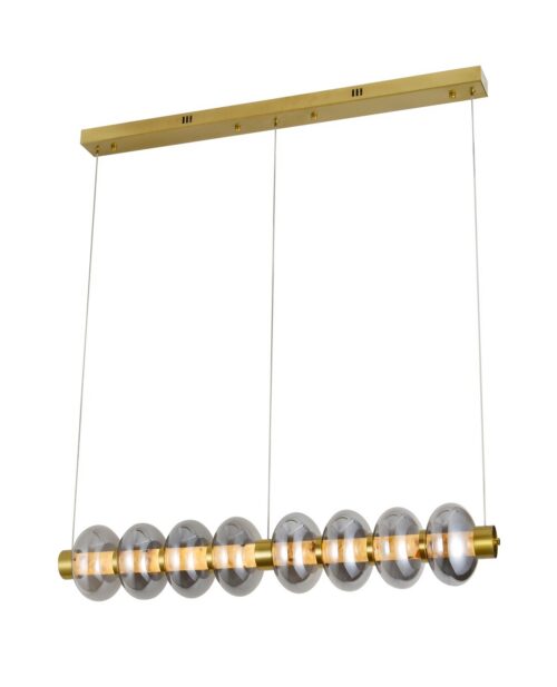 pirinç ve cam kaplamalı, U105 × Y150 cm ölçülerinde sarkıt avize, farklı açı.