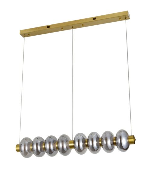 pirinç ve cam kaplamalı, U105 × Y150 cm ölçülerinde sarkıt avize.