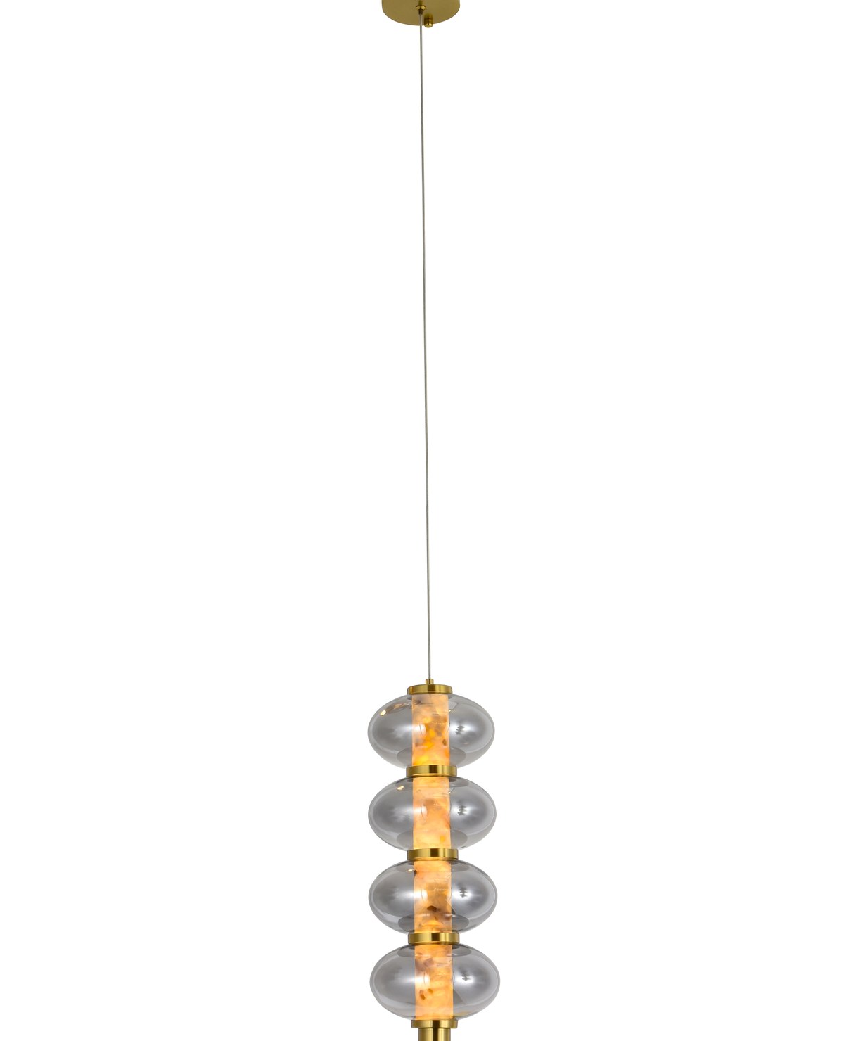 18 × Y52 cm ölçülerinde, Pirinç, Cam kaplamalı avize, aydınlatılmış hâliyle — NSN62300-4LP